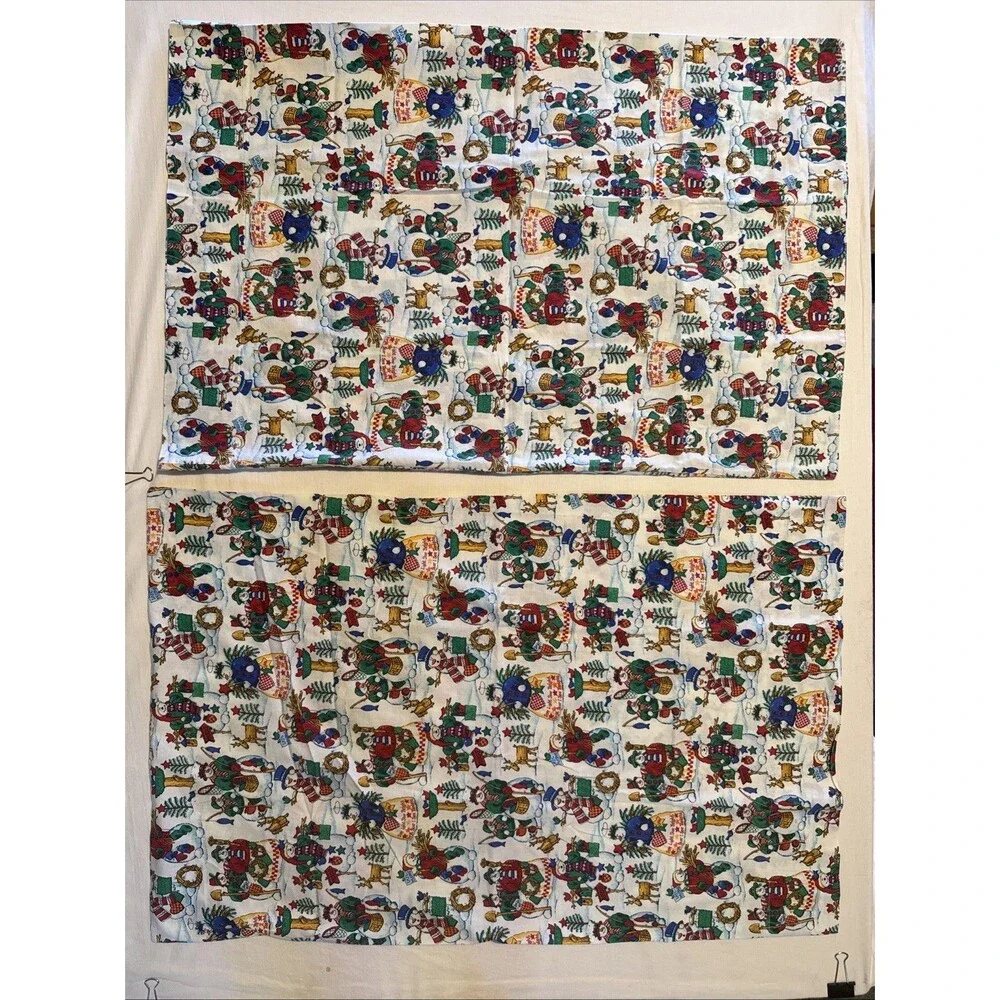 2 Christmas Themed Pillowcases, Handmade,Standard,Cotton - Snowman, Fishing